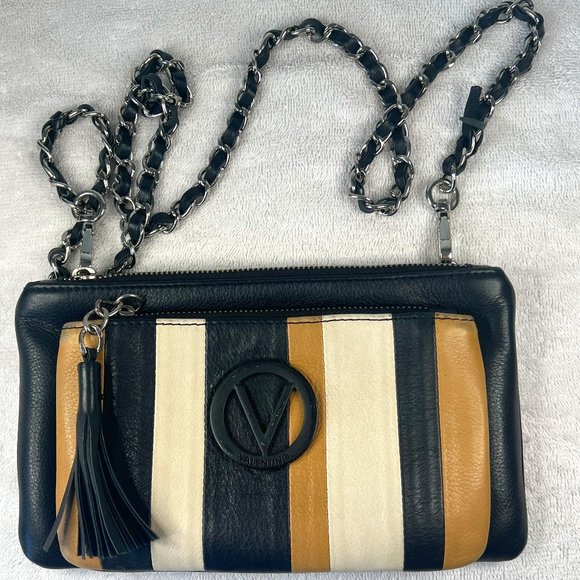 Valentino Mario Valentino Tan Black White Crossbody Handbag Chain Strap - Picture 1 of 11